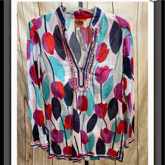 Tory Burch Tulip Long Sleeve Tunic Top Size 6 - Picture 3 of 4